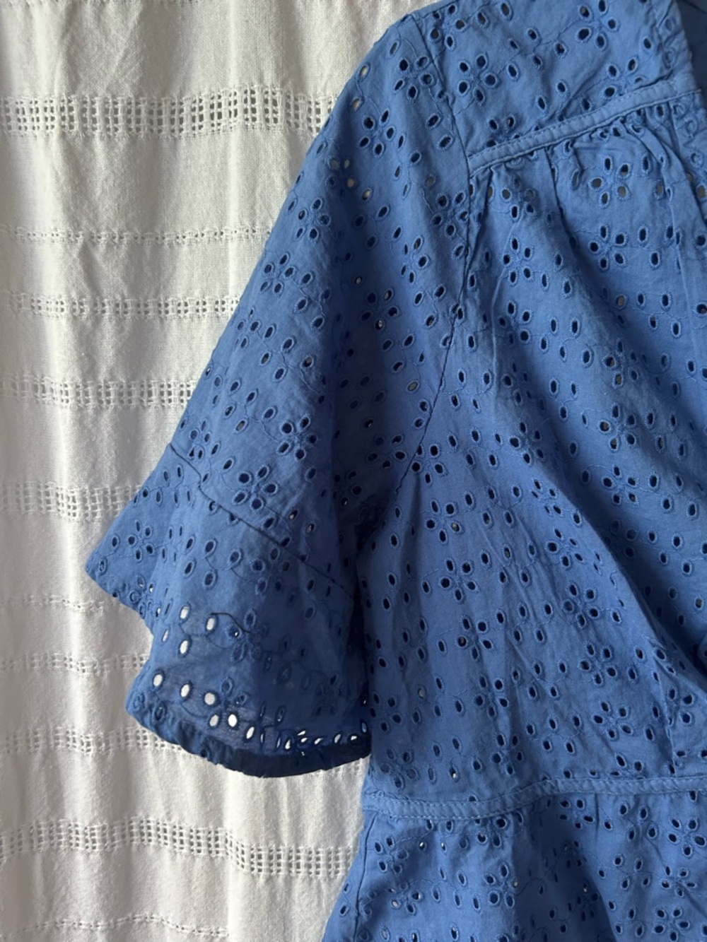 Joie Blue Eyelet Tie-Front Peplum Cotton Blouse - Picture 3 of 6